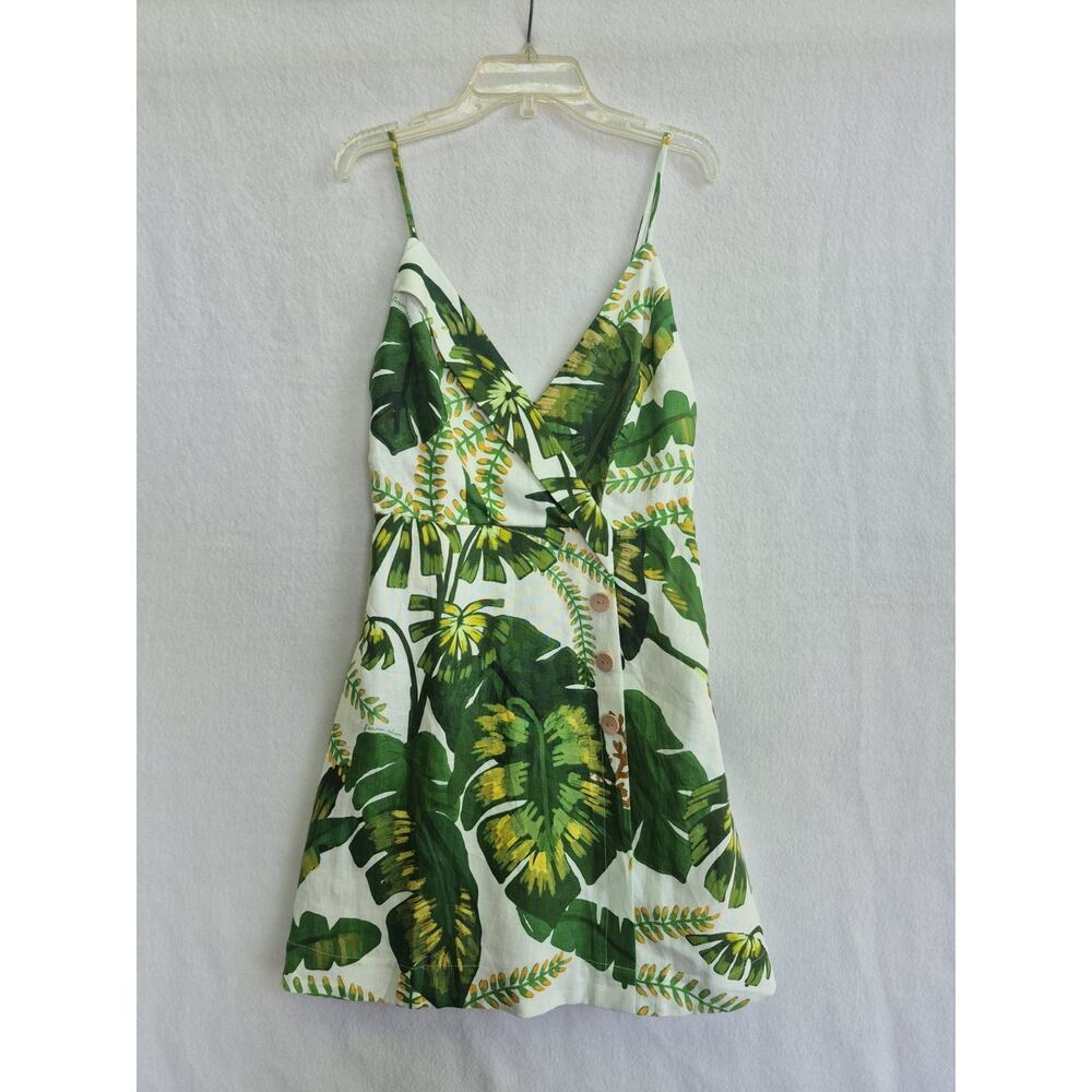 FARM Rio Tropical Forest Linen Mini Dress White Green Palm Print Size Small NWT